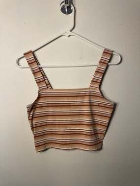 American Eagle Striped Ribbed Square Neck Crop Tank Top